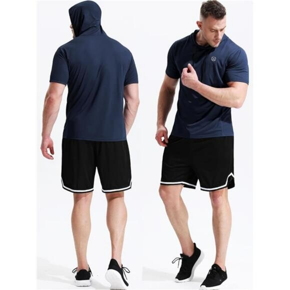 Men's Dry Fit Hooded Tank Top Muscle Workout Shirt Gym Running Sleeveless - Picture 5 of 7